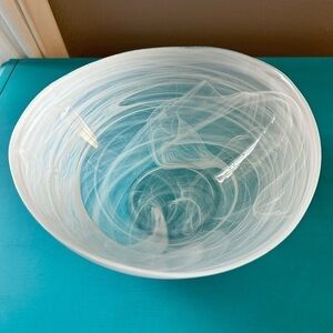 White Handblown Glass Decorative Bowl Medium Sized